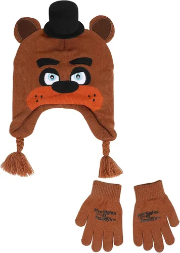 Vista 8 de Bioworld Freddy's Freddy Knit - Juego de sombrero y guantes peruanos para niños Cinco noches de juego terminado
