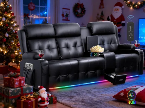 Vista 28 de Sofá reclinable de dos plazas, asientos de cine en casa, sofá reclinable con USB, consola central, sillón reclinable de pared para caravana