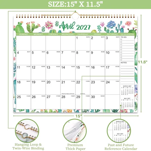Vista 4 de Calendario 2026-2027 – Calendario de pared 2026-2027, calendario de pared de 18 meses, julio 2026 a diciembre 2027, 15 x 11.5 pulgadas