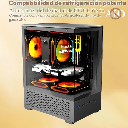 Vista 4 de Carcasa Micro ATX, carcasa MATX, ITX para PC con ventilador ARGB de 2 x 120 mm preinstalado, panel frontal y lateral de vidrio templado panorámico