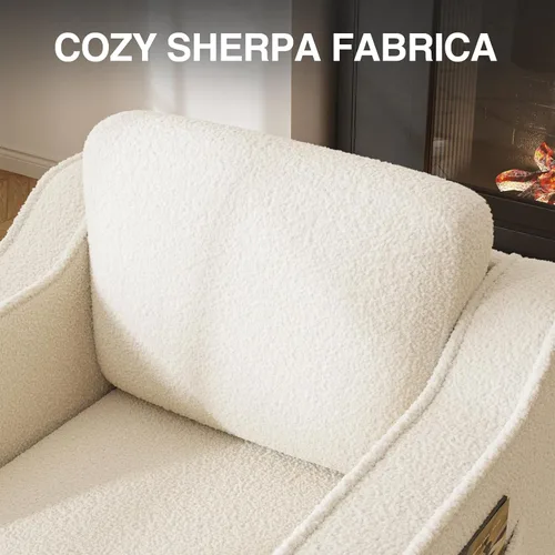 Vista 5 de FiveWillowise Silla giratoria decorativa para sala de estar, sillón tapizado de 30 pulgadas en barril, cómodo sillón moderno individual para Blanco