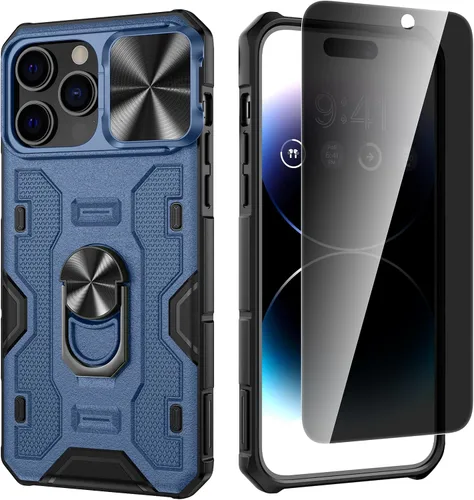Vista 7 de VEGO - Funda para iPhone 14 Pro Max, funda con función atril para iPhone 14 ProMax, color negro Slide Camera Cover