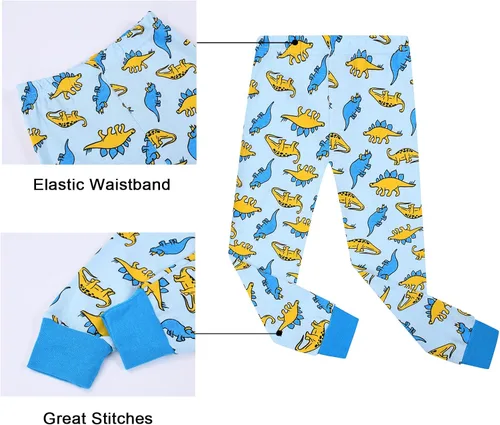 Vista 7 de Benaive Pijama para niños, pijama de algodón para niño, conjunto de pantalones de 4 piezas para niños