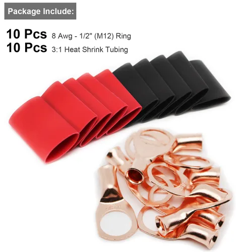 Vista 78 de TKDMR - Kit de 264 piezas de extremos de cable de batería, 132 piezas de terminales de anillo de lengüetas de cable de cobre resistentes AWG 8 6 4 2