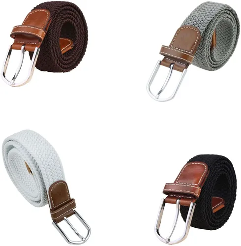 Vista 2 de Cinturón casual trenzado de cuero para hombre con hebilla cruzada elástica