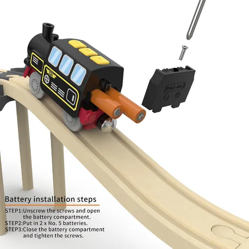 Vista 2 de Locomotora de vapor tren eléctrico a pilas para juguetes de pista de madera para niños pequeños y niños de 3 a 7 años, compatible con todas