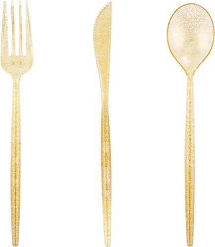 Vista 17 de Supernal 180 cubiertos de plástico resistentes color marfil, cubiertos desechables de color beige para fiestas, incluye 60 tenedores, 60 tejidos, 60