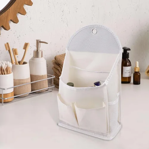 Vista 7 de Paquete de 2 bolsas de almacenamiento para colgar en la pared con bolsillo, cesta organizadora de tela con gancho adhesivo, caja organizadora sobre