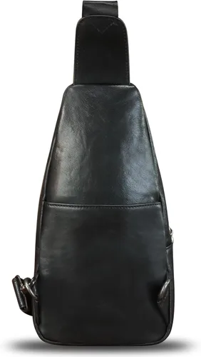 Vista 3 de LRTO Bolso bandolera de cuero genuino para hombres y mujeres, bolso cruzado de hombro de cuero real, bolsa de pecho, mochila