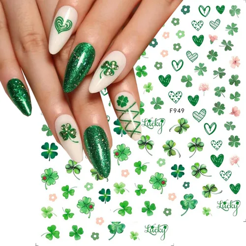 Vista 3 de 8 calcomanías de arte de uñas del día de San Patricio, trébol verde 3D, calcomanías autoadhesivas para uñas del día de San Patricio, suministros