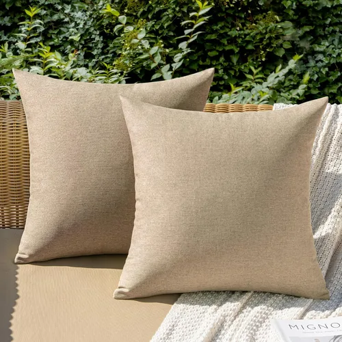 Vista 83 de MIULEE - Paquete de 2 fundas de almohada decorativas para exteriores, impermeables, sólidas, de imitación de lino, para jardín, casa de campo, Azul
