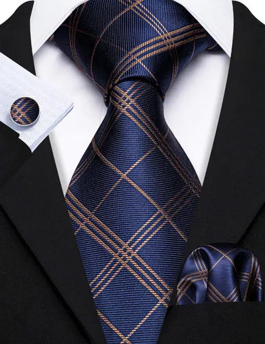 Vista 192 de Barry.Wang Juego de corbatas para hombre, corbata de seda a rayas, tejido a cuadros, gemelos formales, negocios, boda