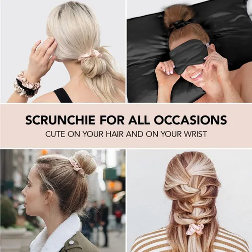 Vista 5 de Kitsch Funda de almohada de satén para cabello y piel, y coleteros de satén para mujeres con descuento