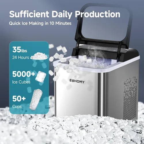 Vista 2 de EUHOMY Nugget Máquinas de Hacer Hielo para Encimera, Listo en 8 Minutos, 35 libras/24H, Autolimpiante, Máquina de Hacer Hielo Portátil con Cuchara