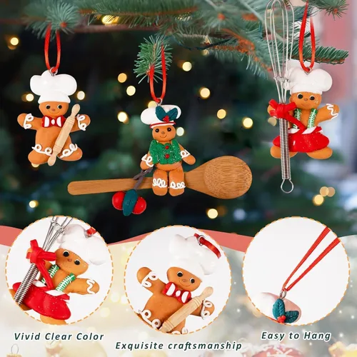 Vista 4 de GuassLee Decoraciones Navideñas de Pan de Jengibre de Chef para Delantal de Árbol Adornos para Niños Árbol de Navidad Cocina Horneado Decoración