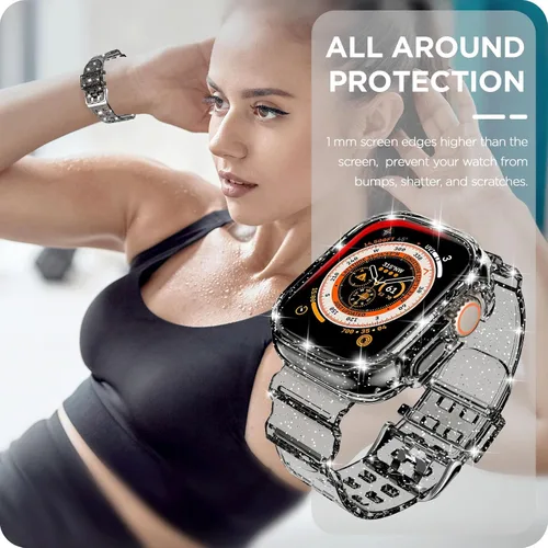 Vista 143 de DABAOZA - Correa transparente compatible con Apple Watch con estuche protector, correa deportiva de TPU con brillo para mujeres y hombres