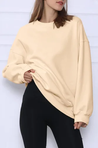 Vista 3 de EFAN Sudaderas de forro polar de gran tamaño para mujer manga larga cuello redondo sudadera casual con capucha