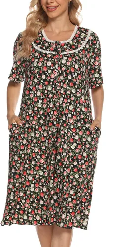 Vista 4 de COSUNIONY Camisones para mujer, de algodón suave, manga corta, para dormir, casual, con bolsillos