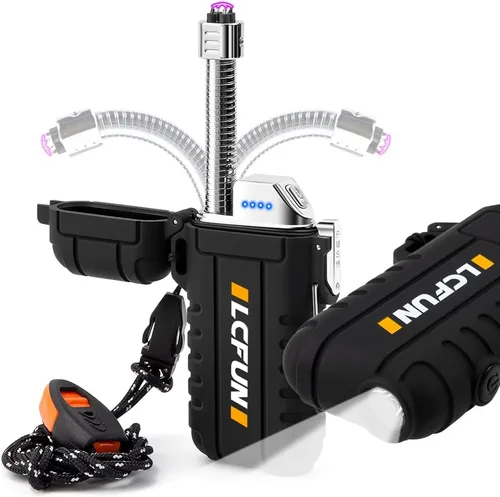 Vista 19 de LcFun - Encendedor eléctrico impermeable, doble arco a prueba de viento, recargable por USB, sin llama, plasma para campamento, senderismo