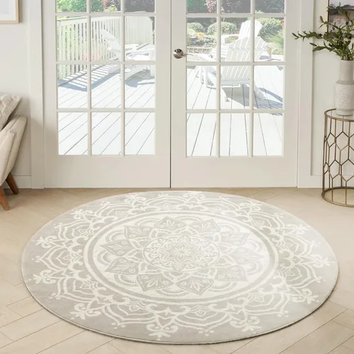 Vista 9 de Carvapet Alfombra redonda de 3 pies, alfombra circular con estampado de mandala, antideslizante, lavable, suave para entrada, baño, guardería