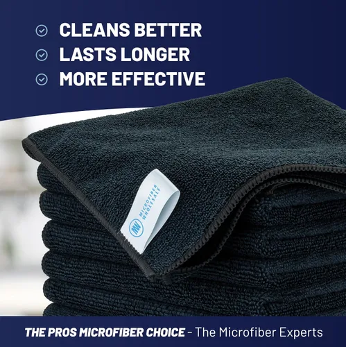 Vista 2 de Paños de limpieza de microfibra Pro multisuperficie de 12 x 12 pulgadas Negro - Paquete de 12 Toallas de microfibra premium para limpiar vidrio