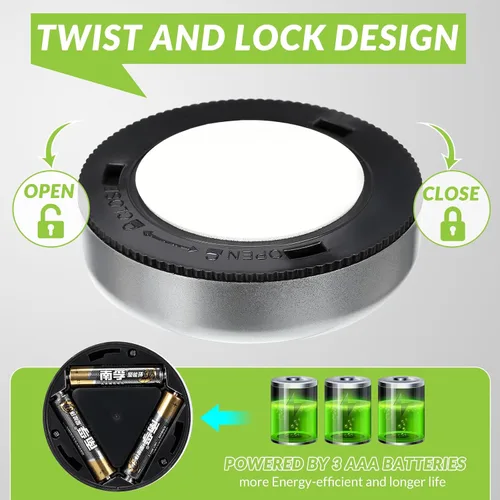 Vista 3 de Macarrie Paquete de 24 luces de disco con toque de presión, mini luz nocturna LED inalámbrica táctil de 2.68 pulgadas, 60 lúmenes, funciona