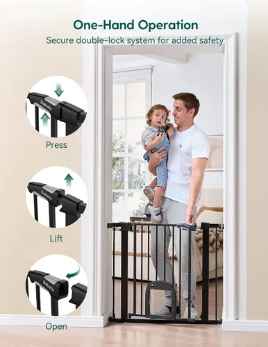 Vista 6 de Babelio - Puerta para bebé mejorada con puerta ajustable para gatos, CatPrivilege, puerta duradera para perros de 29-43 pulgadas con cierre Negro