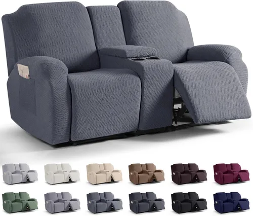 Vista 14 de KinCam Fundas para Sillón Reclinable de Dos Plazas con Funda para Consola Central, Fundas para Sofá Reclinable de 2 Asientos, Funda para Sofá