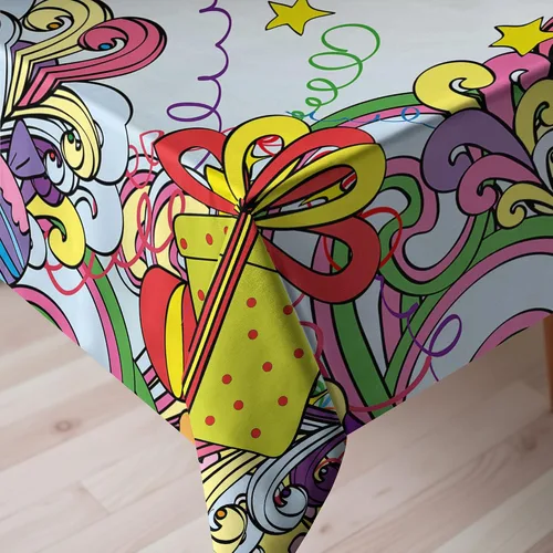 Vista 3 de Ambesonne Mantel de cumpleaños, diseño inspirado en tarjetas de felicitación en estilo colorido de dibujos animados, temática de fiesta, mantel