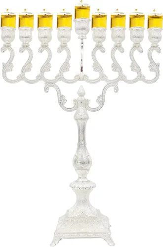 Vista 9 de Majestic Giftware Menorá de Janucá chapada en plata con diseño de cuentas (MN-HA123) Compatible con velas estándar de Janucá Calidad duradera