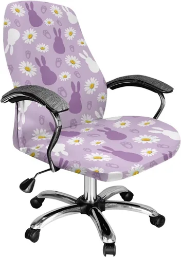 Vista 18 de Xoenoiee Bee Floral Print Office Chair Covers, Stretch Computer Boss Chair Cover with Button High Back Chair Slipcover Anti-Dust Rotating Chair