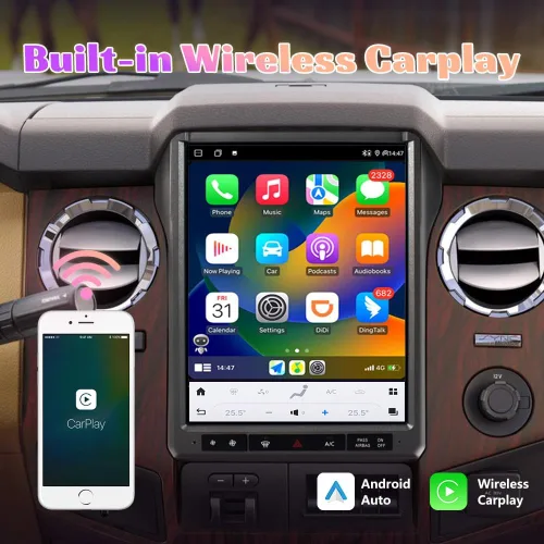 Vista 3 de Abdroid 13 Radio de coche para Ford F250 F350 2013 2014 Tesla estilo 14.4 pulgadas pantalla táctil Android Auto navegación GPS 128 GB reproductor