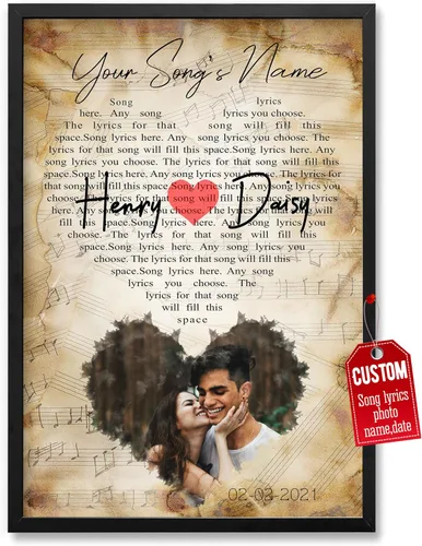 Vista 26 de H-DEWALL póster personalizable con letra de tu canción favorita y foto, lienzo inspirador con marco, arte de pared, regalo romántico para mujer