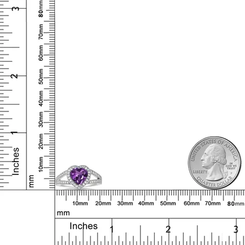 Vista 4 de Gem Stone King Anillo de halo de moissanita blanca y piedra natal de corazón de 0.315 in para mujer, plata de ley 925, joyería para aniversario