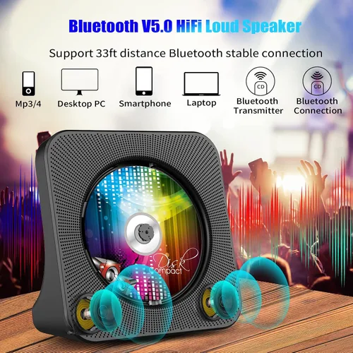 Vista 4 de Gueray Reproductor de CD portátil, reproductor de CD Kpop Bluetooth para escritorio con altavoz de sonido de alta fidelidad, radio FM, reproductor