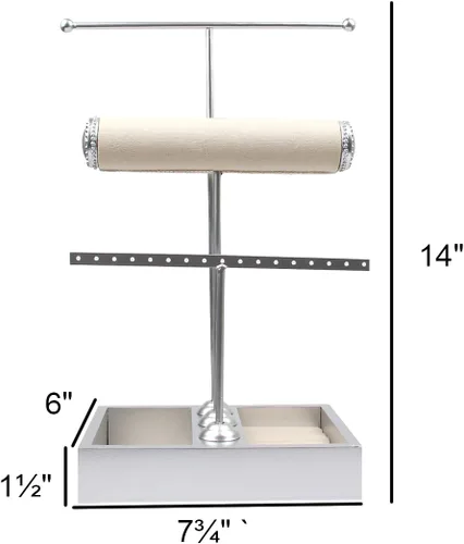 Vista 3 de Jwinkumy Jewelry Holder Organzier Stand, Detachable Necklace Holder with 3 Tiers Jewelry Box Display for Rings Bangles Earrings Watch and Bracelets