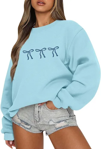 Vista 8 de Sudadera casual de manga larga para mujer, cuello redondo, ajuste holgado, tallas S-3XL