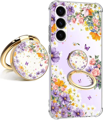 Vista 7 de Funda para Samsung Galaxy S23 FE con protector de pantalla, suave, a prueba de golpes, transparente, floral, funda protectora para mujer, diseño