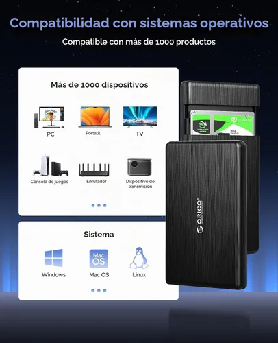 Vista 4 de ORICO Caja de disco duro externo USB 3.0 a SATA III de 2.5 pulgadas para disco duro SATA HDD/SSD de 2.5 pulgadas 0.276 in-0.374 in sin herramientas
