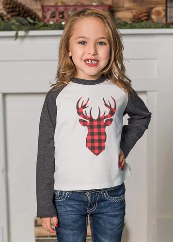 Vista 4 de Trajes de Navidad mamá y mí moda ciervos impresión de manga larga camiseta blusa tops a juego trajes familiares