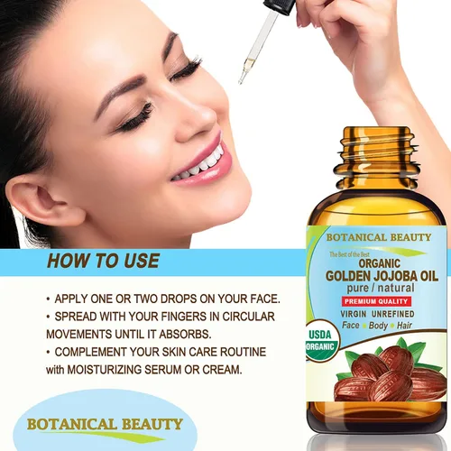 Vista 4 de Botanical Beauty Aceite de jojoba orgánico 100% puro natural virgen sin refinar aceite portador prensado en frío 0.5 fl oz 0.5 fl oz para cara