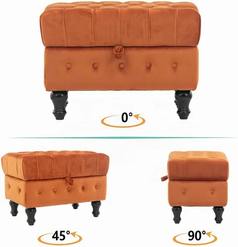 Vista 3 de Mesa de Centro Otomana de Almacenamiento Rectangular, Reposapiés Otomana de Dormitorio con Tapicería de Terciopelo Abotonado Capitoné para Sala