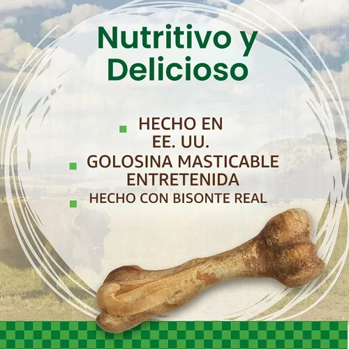 Vista 2 de Huesos comestibles para masticar, para perros de tamaño grande de hasta 50 lb, sabores silvestres, marca Nylabone, Bisonte, Total 1