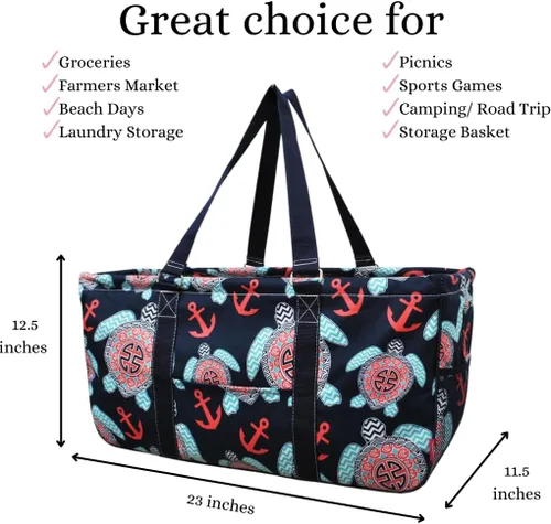 Vista 72 de NGIL Bolsa de comestibles reutilizable extra grande plegable de gran tamaño para comestibles, almacenamiento, picnic, playa, Estampado