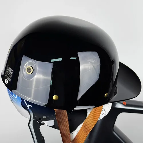 Vista 15 de Casco de motocicleta de cara abierta vintage, gorra de béisbol retro, aprobada por DOT, para hombres y mujeres y adultos, media carcasa con visera