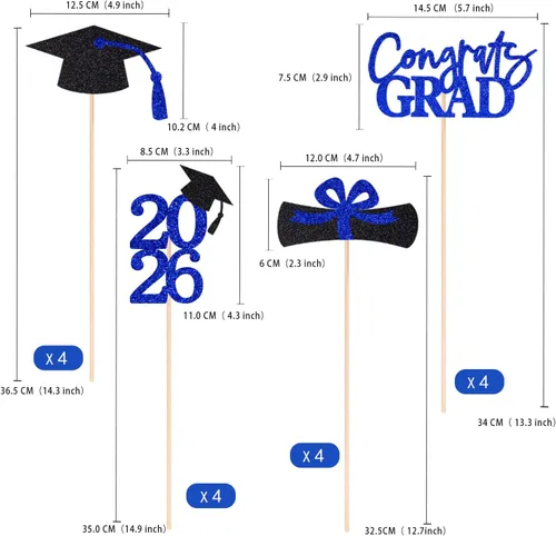 Vista 2 de 16 piezas de decoración de graduación para la clase de 2026, centros de mesa de felicitaciones de graduación 2026, decoración de mesa 2026, Azul