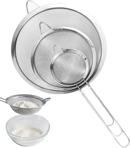 Vista 5 de Colador de malla fina de 3.2, 4.7, 7.1 pulgadas, colador de acero inoxidable con asa, coladores de cocina, tamizar, drenar y enjuagar verduras