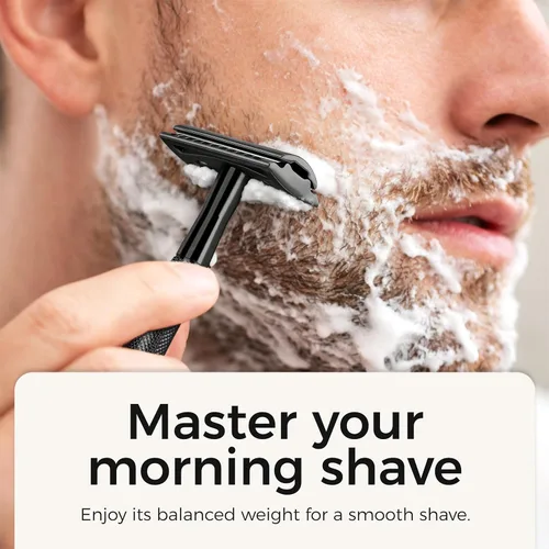 Vista 5 de Maquinilla de afeitar de seguridad de doble borde con mango de textura,Maquinilla de afeitar de metal para hombres y mujeres,Se adapta a todas