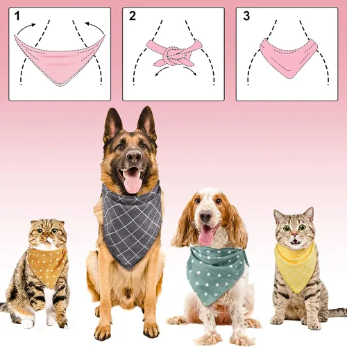 Vista 4 de SATINIOR 8 bandanas para perro, a cuadros, lunares, primavera, bandana triangular, suave, lavable, ajustable, accesorios para gatos pequeños
