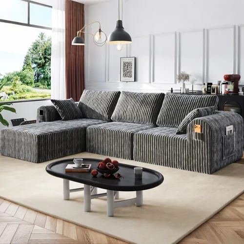 Vista 28 de Sofás modulares de pana otomana de 28.74 pulgadas para sala de estar, taburetes de sofá sin hueso, no requiere montaje, sofá profundo en una caja